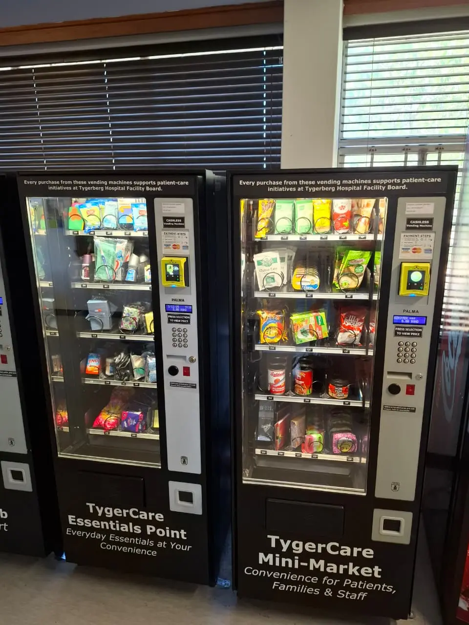 The TygerCare Freshment Hub and Essentials Point machines at Tygerberg Hospital