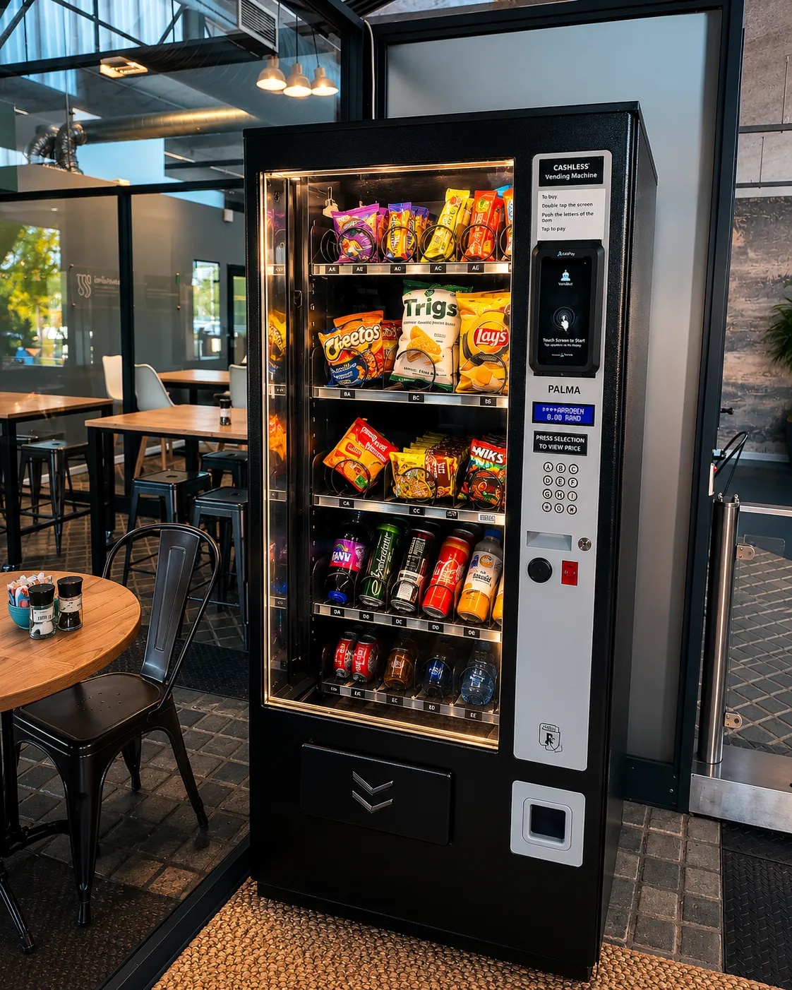 A VendBot P5L card terminal fitted to a Palma Hz70 vending machine
